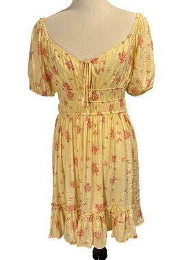 4/$30 bailey blue Yellow Floral Tie-Front Mini Dress size large